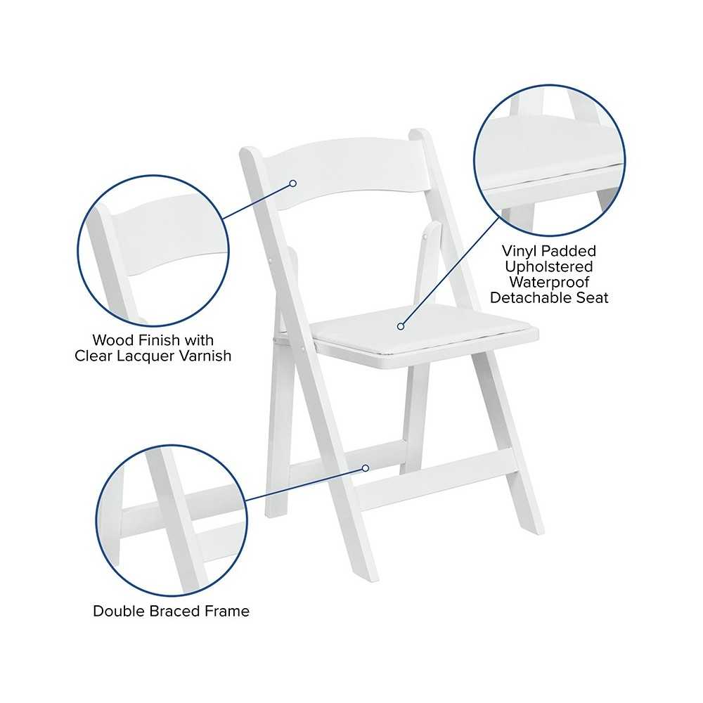 2 Pack White Wood Folding Chair with Vinyl Padded Seat