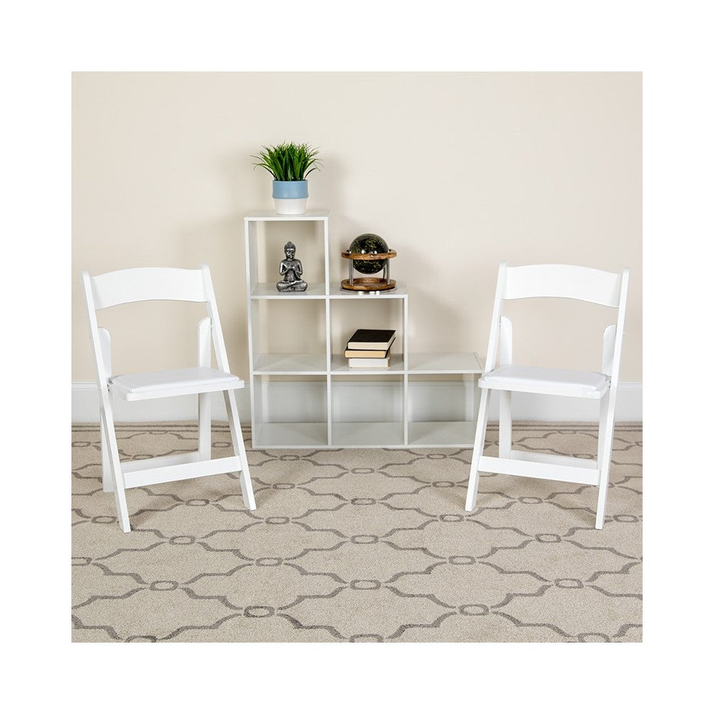 2 Pack White Wood Folding Chair with Vinyl Padded Seat