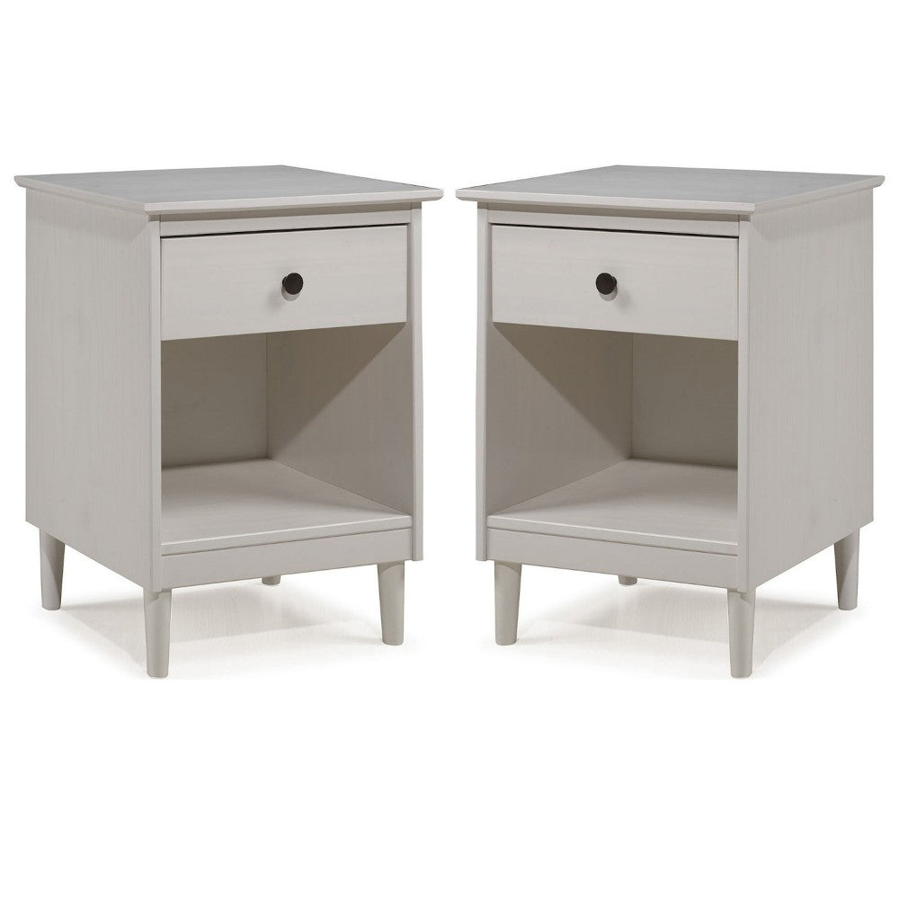 2 Piece, 1 Drawer Solid Wood Nightstands - White