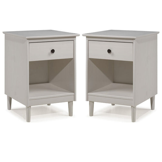 2 Piece, 1 Drawer Solid Wood Nightstands - White