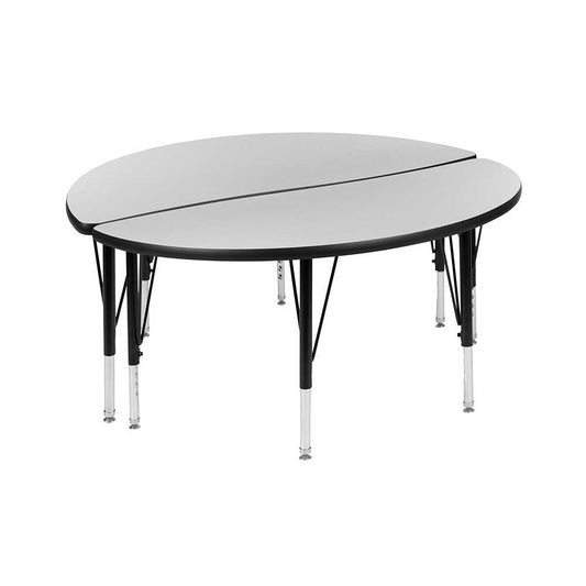 2 Piece 47.5" Circle Wave Collaborative Gray Thermal Laminate Activity Table Set - Height Adjustable Short Legs