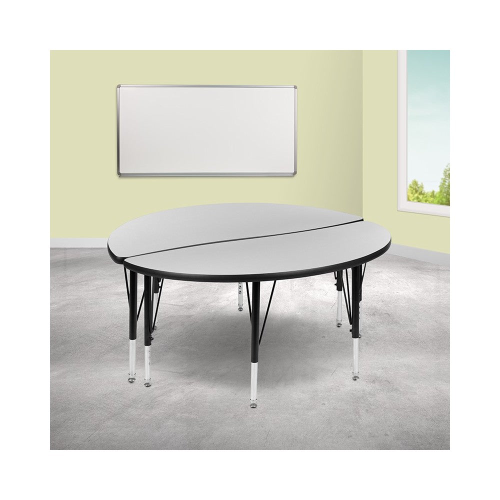 2 Piece 47.5" Circle Wave Collaborative Gray Thermal Laminate Activity Table Set - Height Adjustable Short Legs