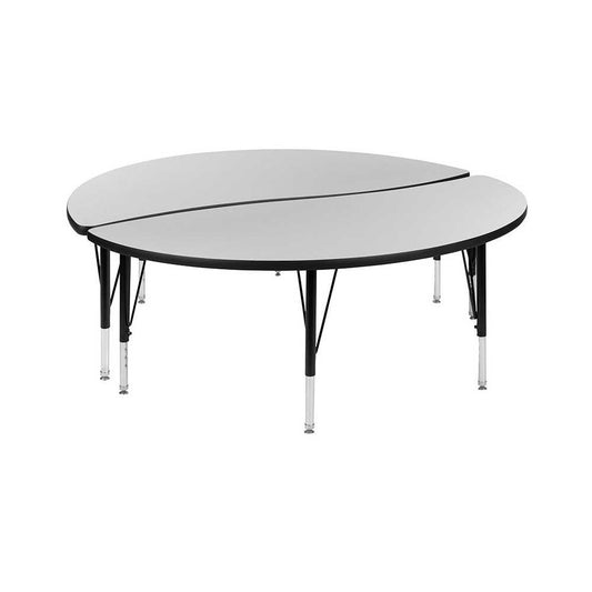 2 Piece 60" Circle Wave Collaborative Gray Thermal Laminate Activity Table Set - Height Adjustable Short Legs