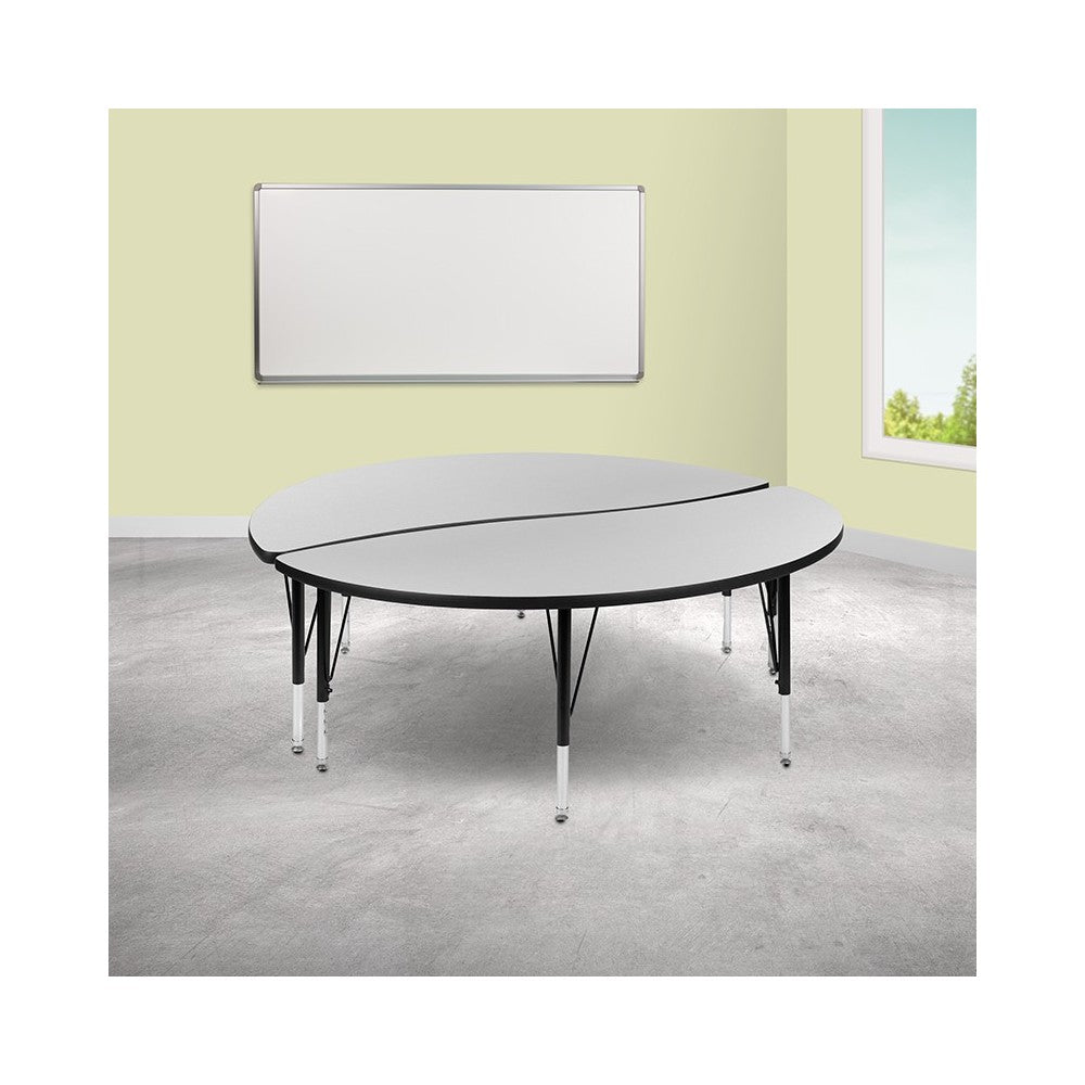 2 Piece 60" Circle Wave Collaborative Gray Thermal Laminate Activity Table Set - Height Adjustable Short Legs