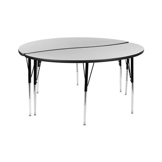 2 Piece 60" Circle Wave Collaborative Gray Thermal Laminate Activity Table Set - Standard Height Adjustable Legs