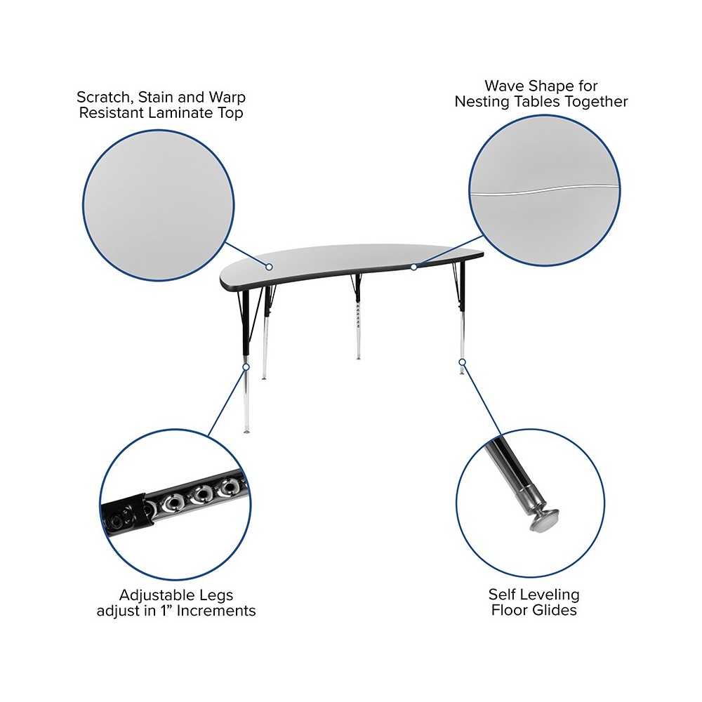 2 Piece 60" Circle Wave Collaborative Gray Thermal Laminate Activity Table Set - Standard Height Adjustable Legs