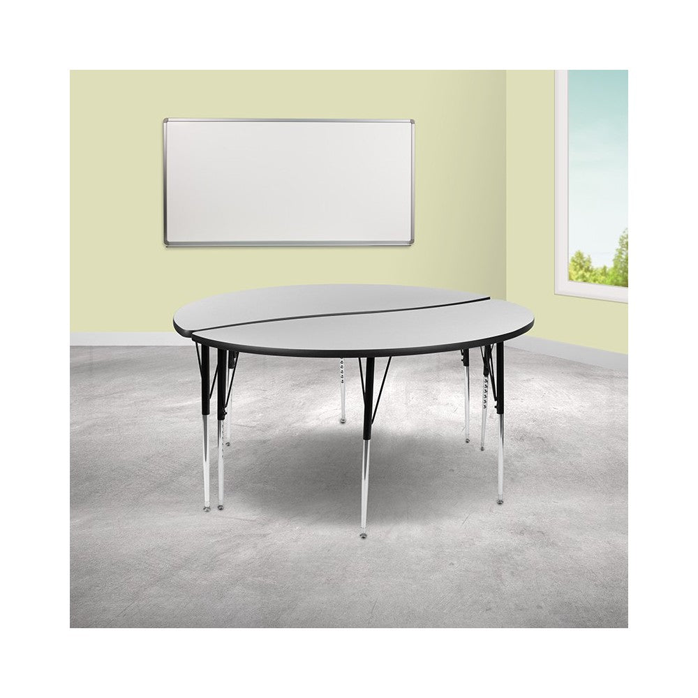 2 Piece 60" Circle Wave Collaborative Gray Thermal Laminate Activity Table Set - Standard Height Adjustable Legs