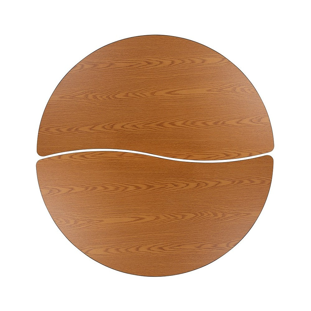 2 Piece 60" Circle Wave Collaborative Oak Thermal Laminate Activity Table Set - Height Adjustable Short Legs