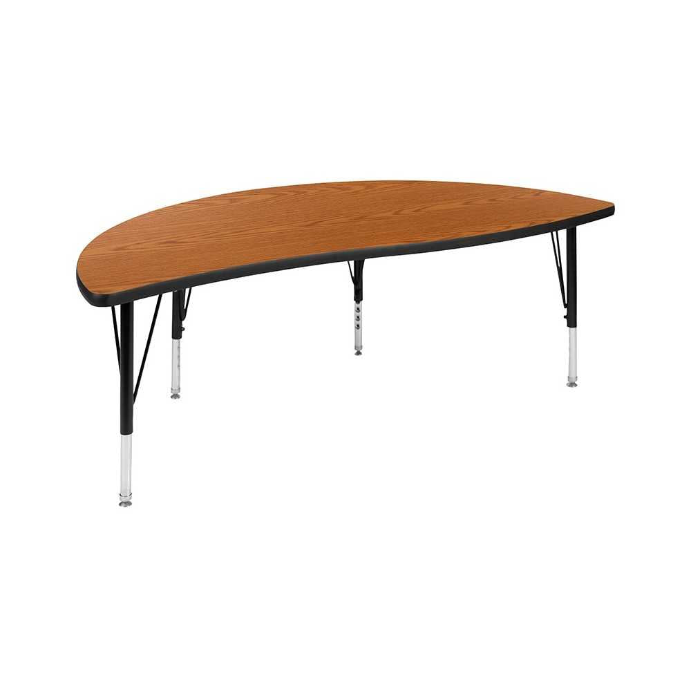 2 Piece 60" Circle Wave Collaborative Oak Thermal Laminate Activity Table Set - Height Adjustable Short Legs