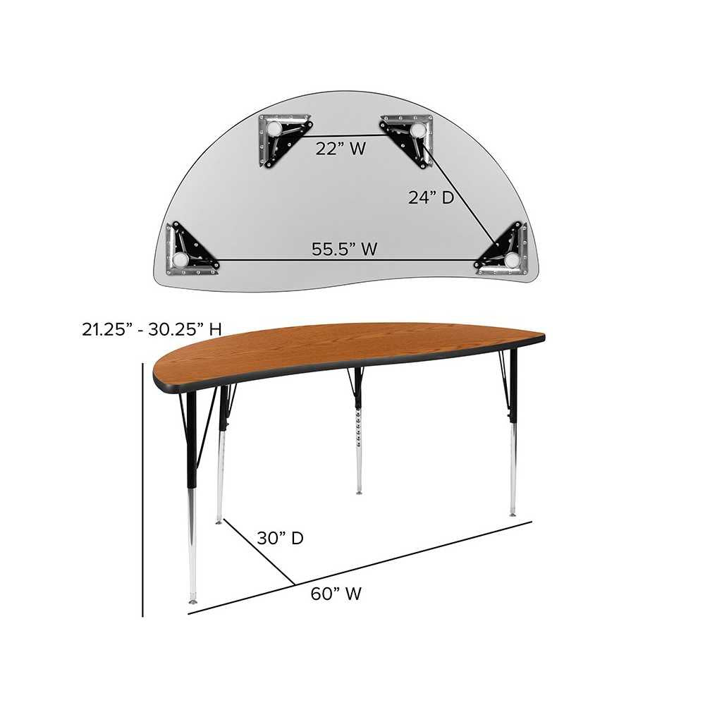 2 Piece 60" Circle Wave Collaborative Oak Thermal Laminate Activity Table Set - Standard Height Adjustable Legs