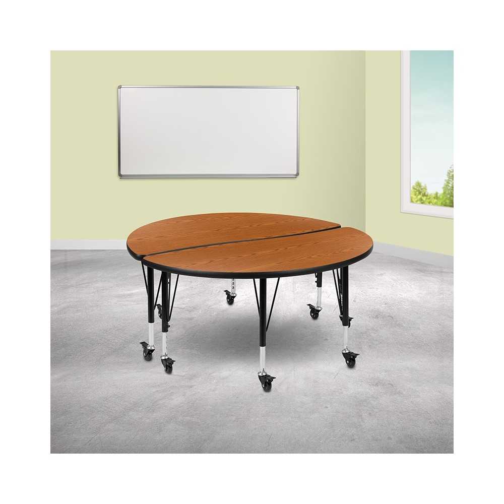2 Piece Mobile 47.5" Circle Wave Collaborative Oak Thermal Laminate Kids Adjustable Activity Table Set
