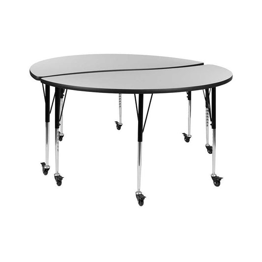 2 Piece Mobile 60" Circle Wave Collaborative Gray Thermal Laminate Adjustable Activity Table Set