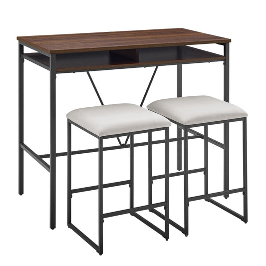 2 Tier Metal Inverted A Frame Dining Counter with Stools - Dark Walnut/Gray