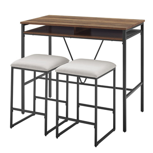 2 Tier Metal Inverted A Frame Dining Counter with Stools - Rustic Oak