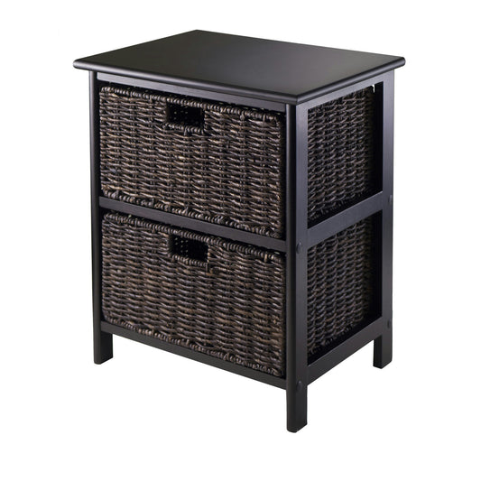 Omaha Storage Rack with 2 Foldable Corn Husk Baskets, Black and Chocolate