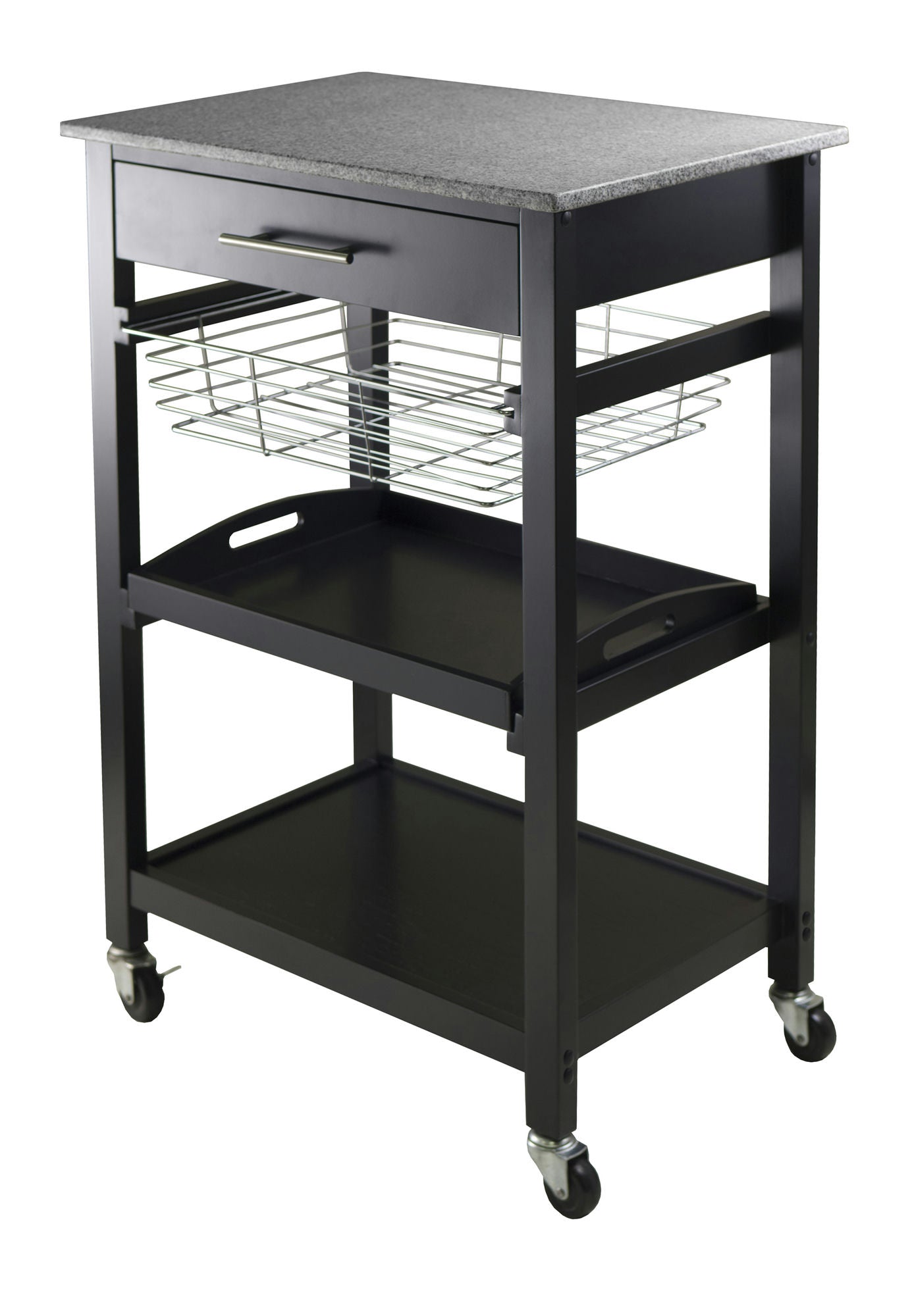 Julia Utility Kitchen Cart, Granite Top, Black