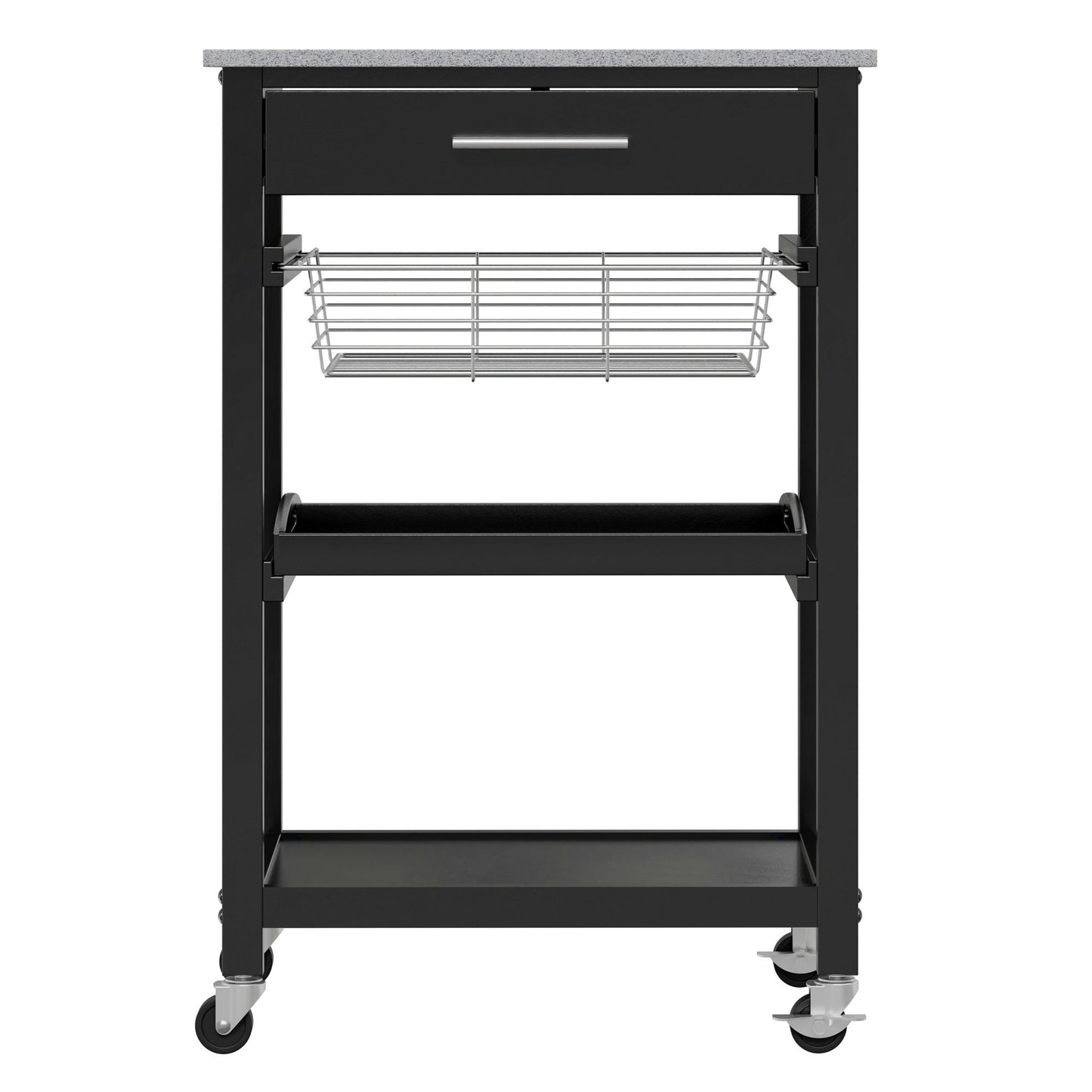 Julia Utility Kitchen Cart, Granite Top, Black