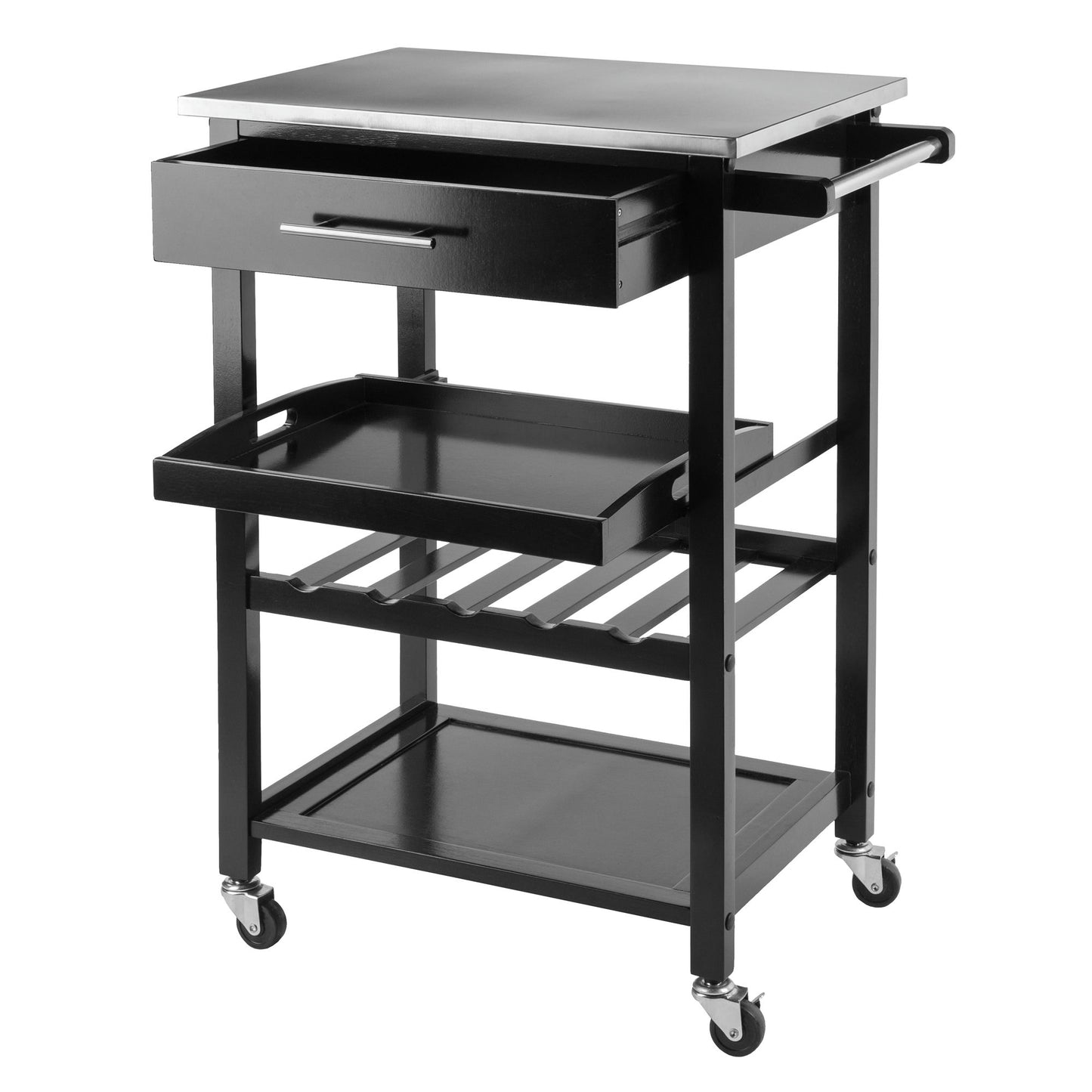 Anthony Utility Kitchen Cart, Stainless Steel Top, Black