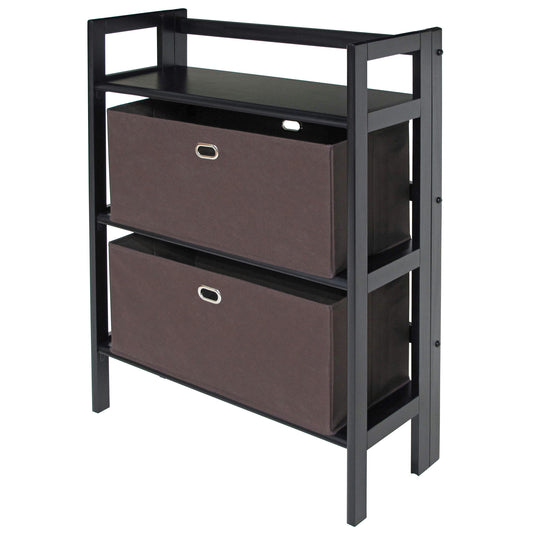 Torino 3-Pc Foldable Shelf w/ 2 Foldable Wide Fabric Baskets, Black & Chocolate