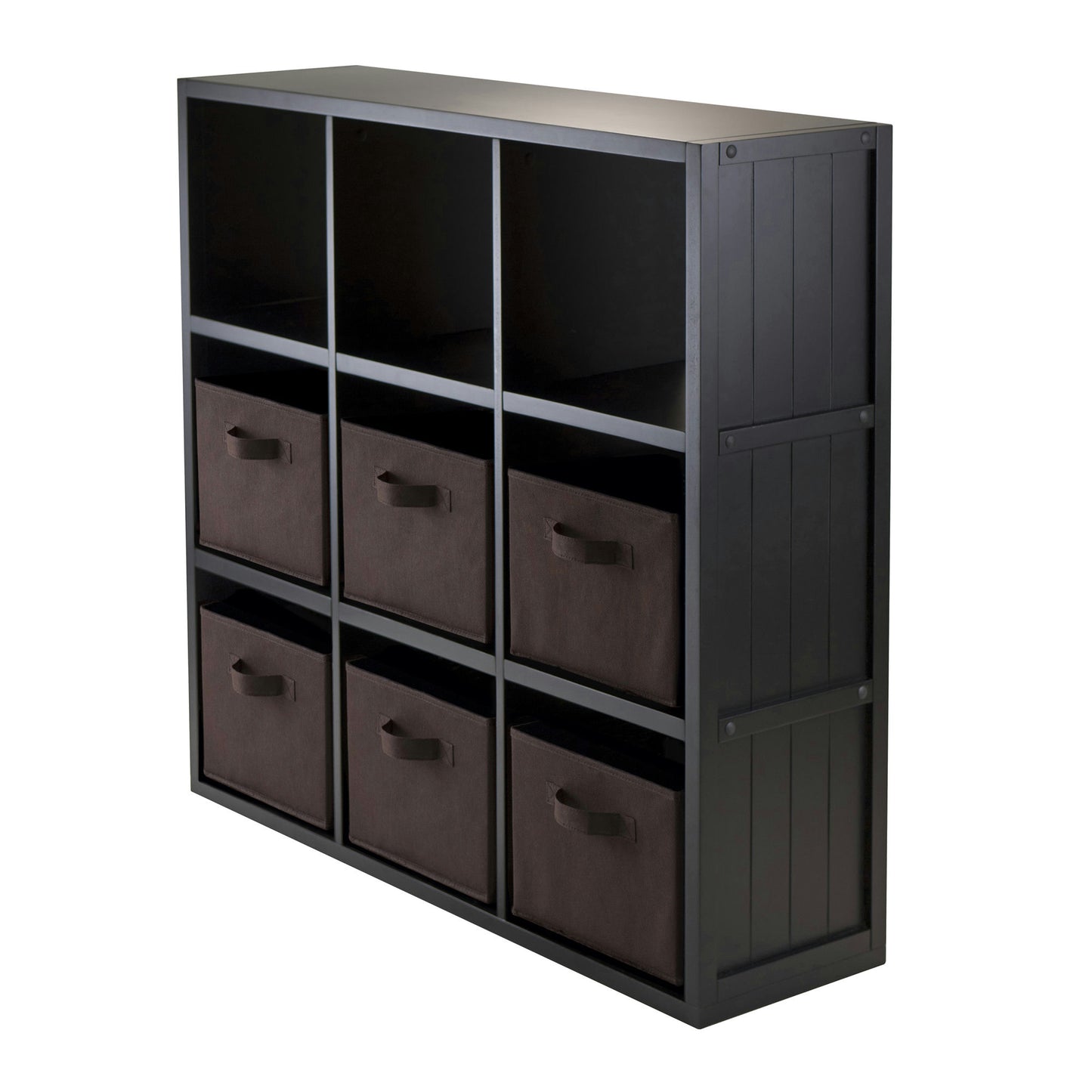 Timothy 7-Pc 3x3 Storage Shelf with 6 Foldable Fabric Baskets, Black & Chocolate