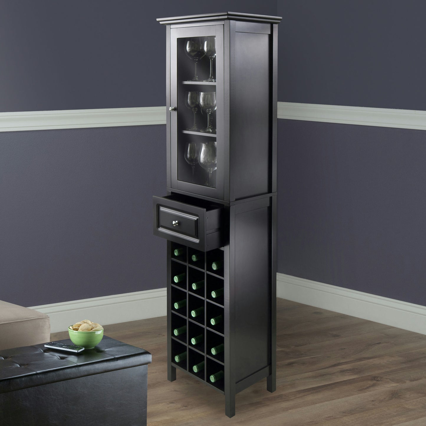 Burgundy Wine Display Tower, Black