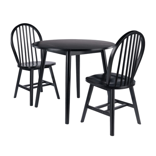 Moreno 3-Pc Drop Leaf Dining Table with Windsor Chairs, Black