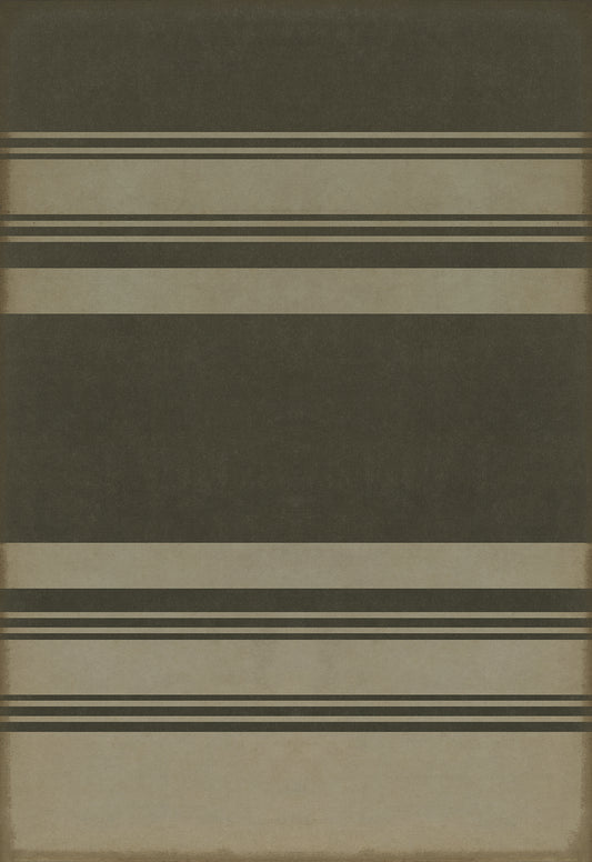 Pattern 50 Organic Stripes Black and Tan 70x102 Vintage Vinyl Floorcloth