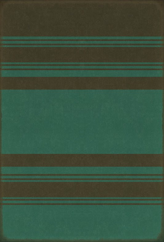Pattern 50 Organic Stripes Black and Teal 38x56 Vintage Vinyl Floorcloth