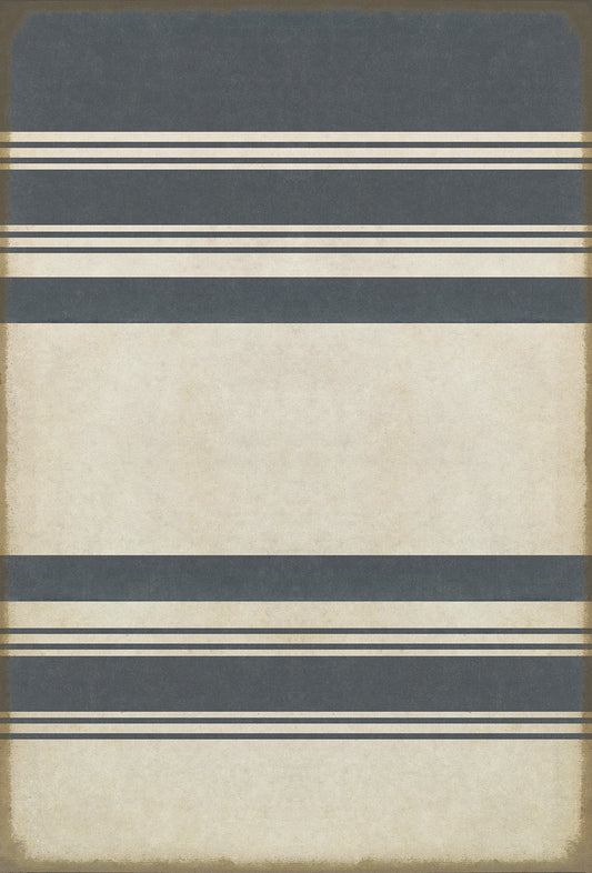 Pattern 50 Organic Stripes Blue and White 38x56 Vintage Vinyl Floorcloth