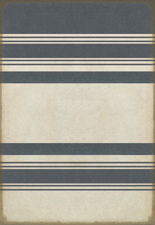 Pattern 50 Organic Stripes Blue and White 70x102 Vintage Vinyl Floorcloth