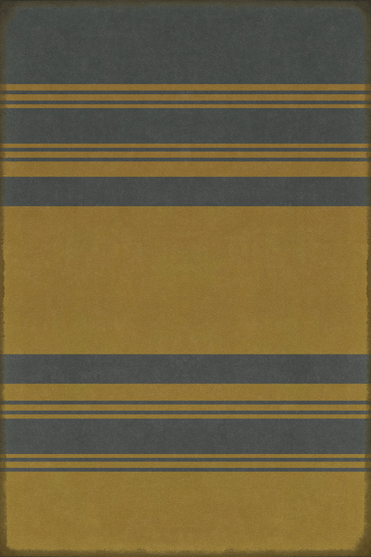 Pattern 50 Organic Stripes Blue and Yellow 20x30 Vintage Vinyl Floorcloth