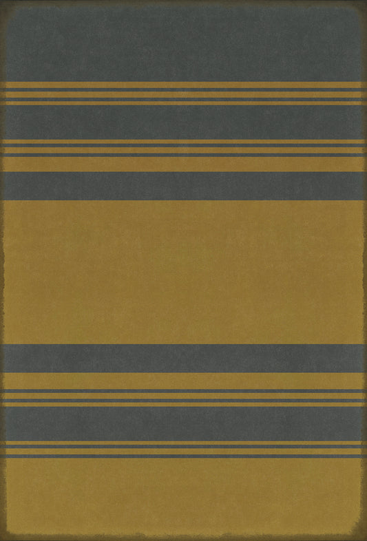 Pattern 50 Organic Stripes Blue and Yellow 38x56 Vintage Vinyl Floorcloth
