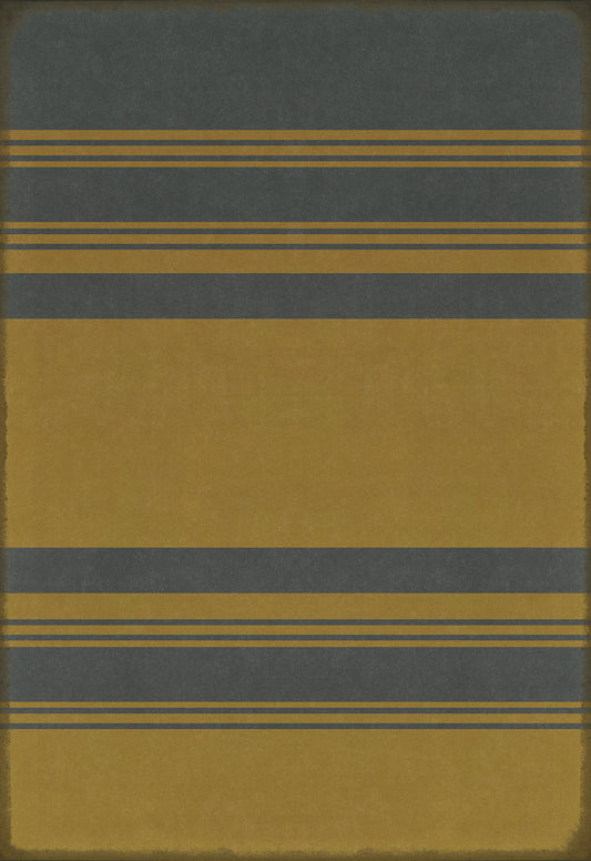 Pattern 50 Organic Stripes Blue and Yellow 70x102 Vintage Vinyl Floorcloth