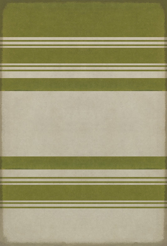 Pattern 50 Organic Stripes Green and White 38x56 Vintage Vinyl Floorcloth