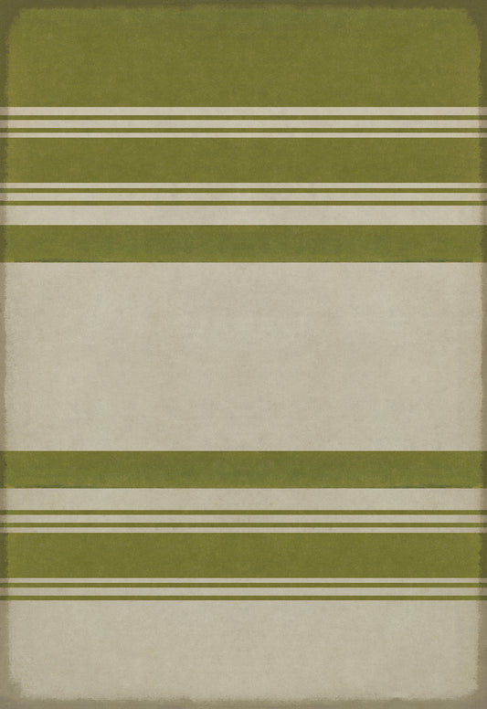 Pattern 50 Organic Stripes Green and White 70x102 Vintage Vinyl Floorcloth