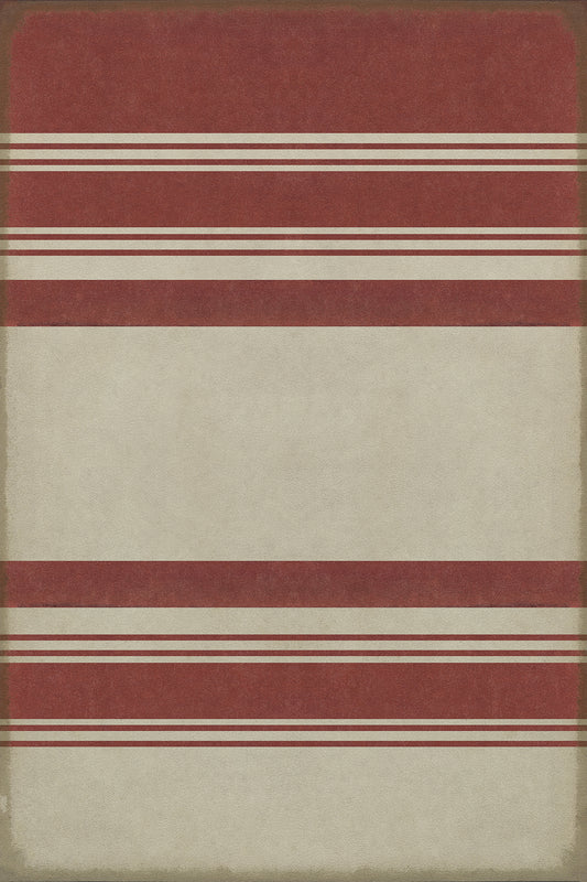 Pattern 50 Organic Stripes Red and White 20x30 Vintage Vinyl Floorcloth