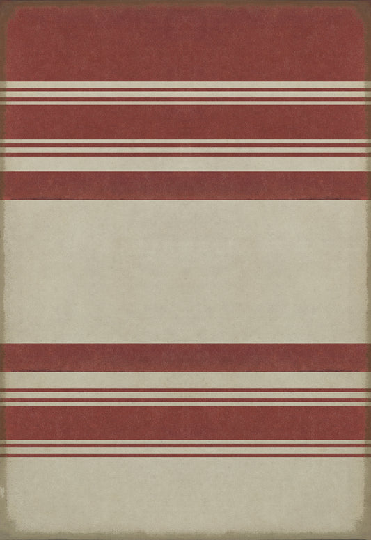 Pattern 50 Organic Stripes Red and White 70x102 Vintage Vinyl Floorcloth