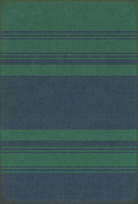 Pattern 50 Organic Stripes Teal and Blue 38x56 Vintage Vinyl Floorcloth