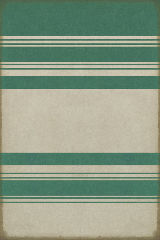 Pattern 50 Organic Stripes Teal and White 20x30 Vintage Vinyl Floorcloth