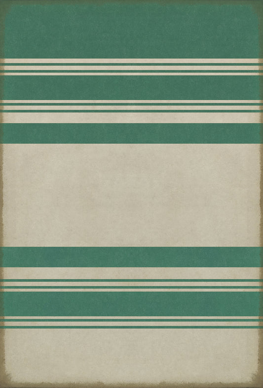 Pattern 50 Organic Stripes Teal and White 38x56 Vintage Vinyl Floorcloth