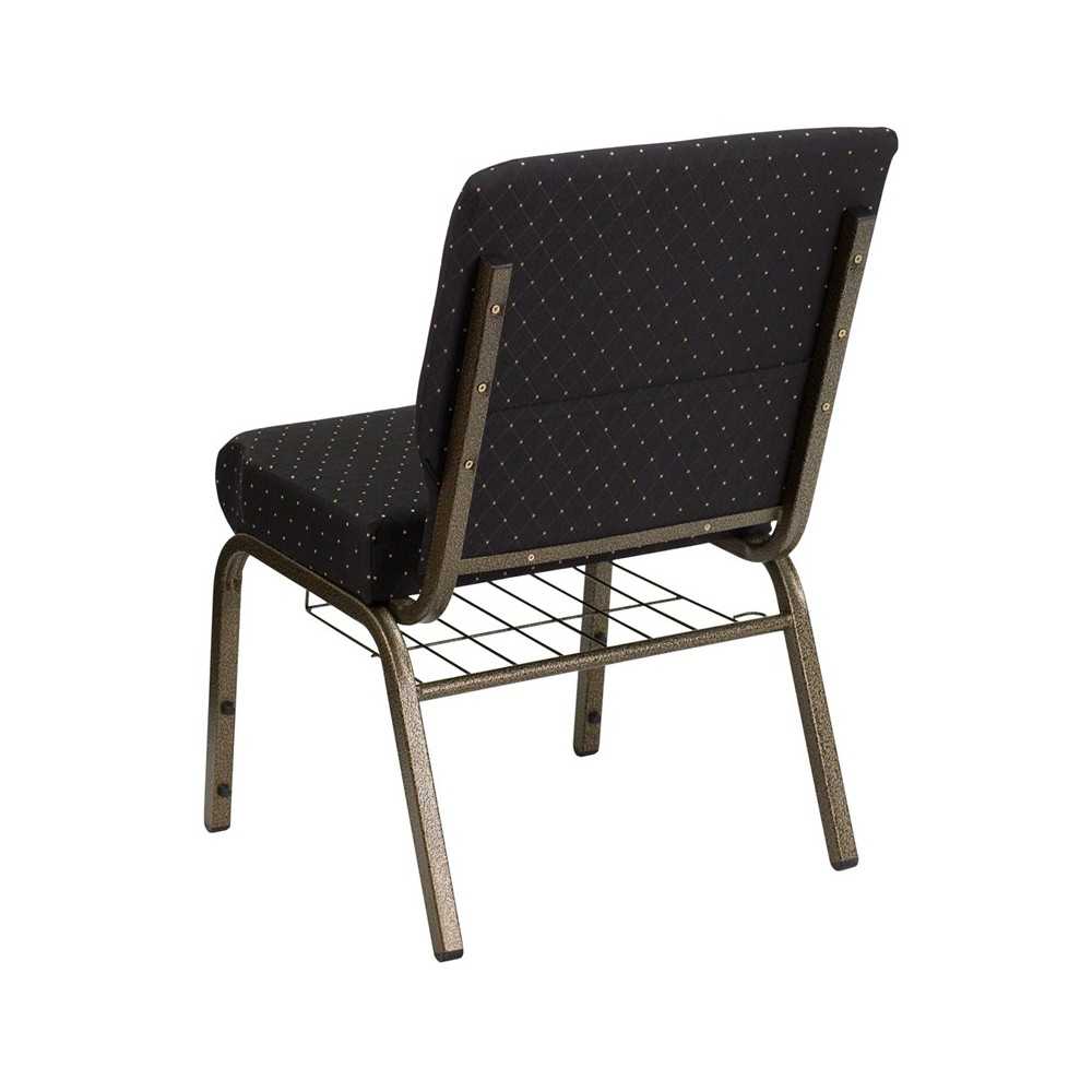 21''W Church Chair in Black Dot Patterned Fabric with Cup Book Rack - Gold Vein Frame