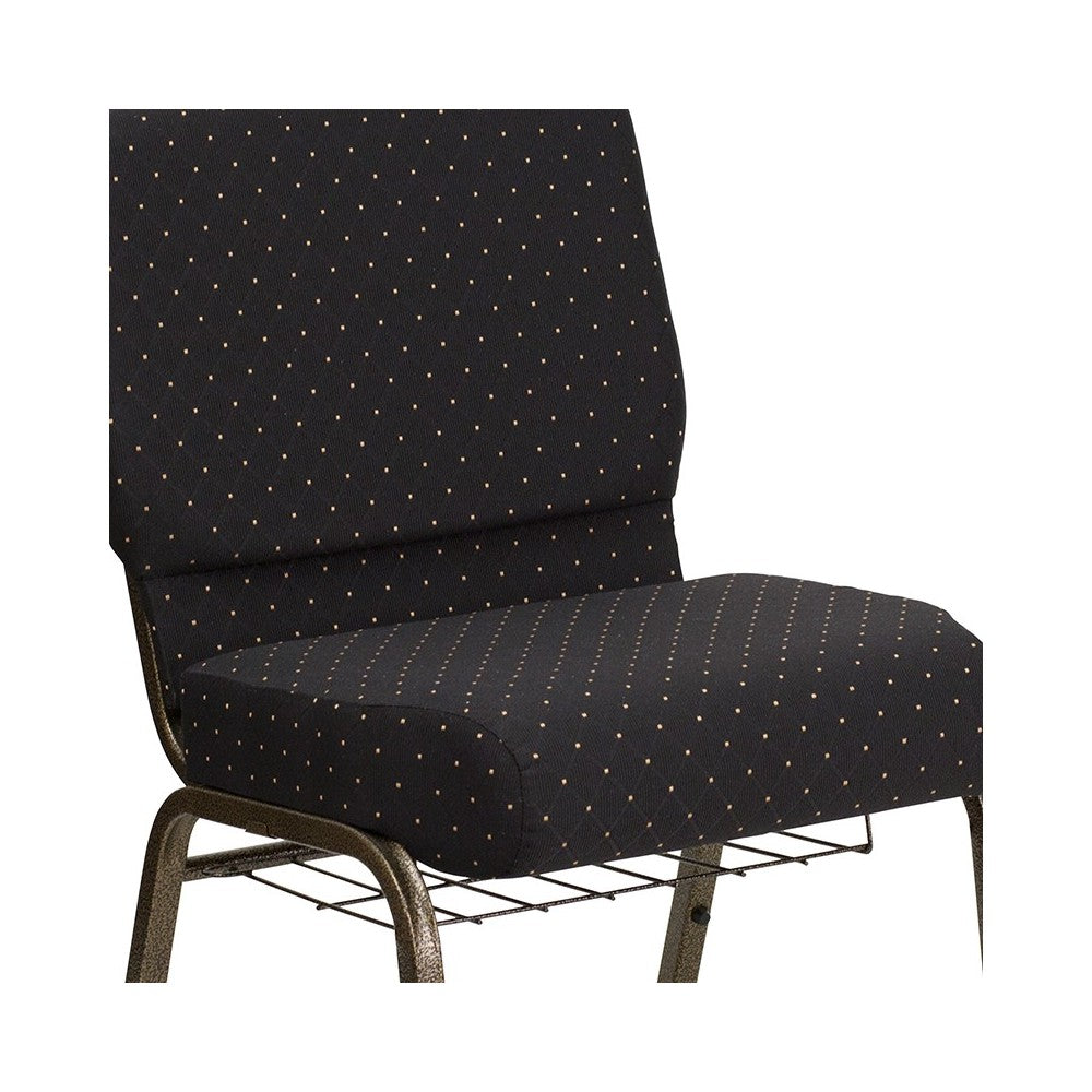 21''W Church Chair in Black Dot Patterned Fabric with Cup Book Rack - Gold Vein Frame