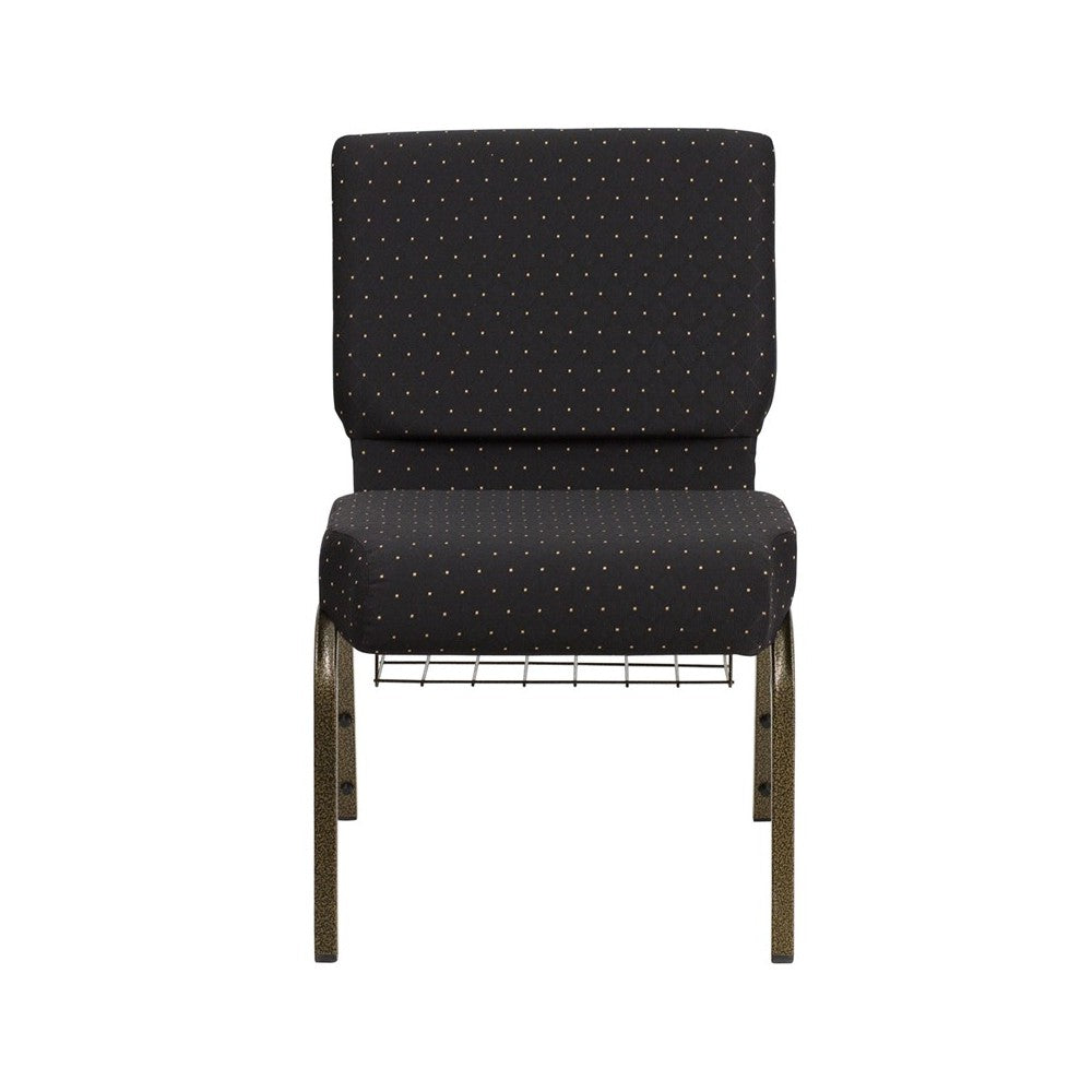 21''W Church Chair in Black Dot Patterned Fabric with Cup Book Rack - Gold Vein Frame