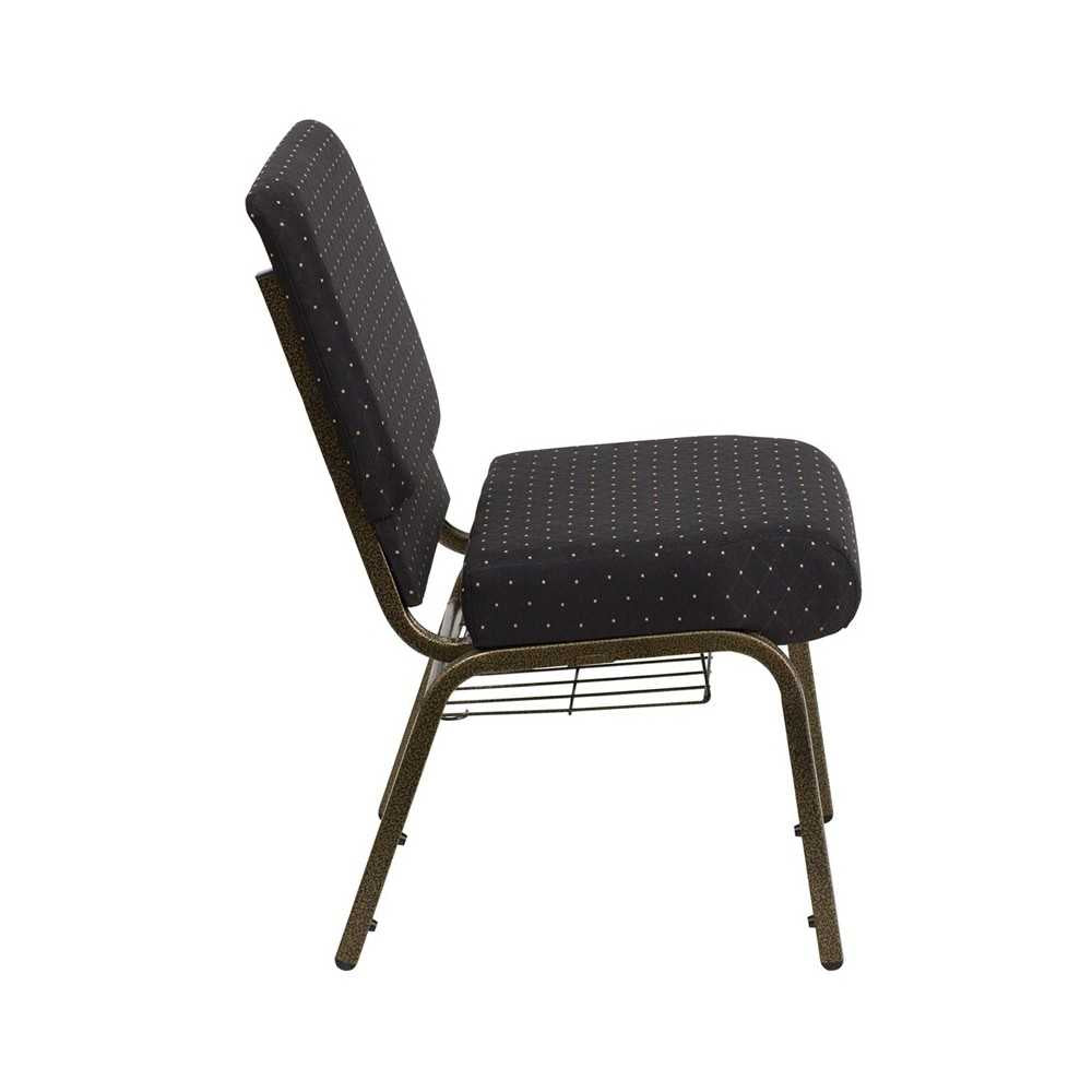 21''W Church Chair in Black Dot Patterned Fabric with Cup Book Rack - Gold Vein Frame
