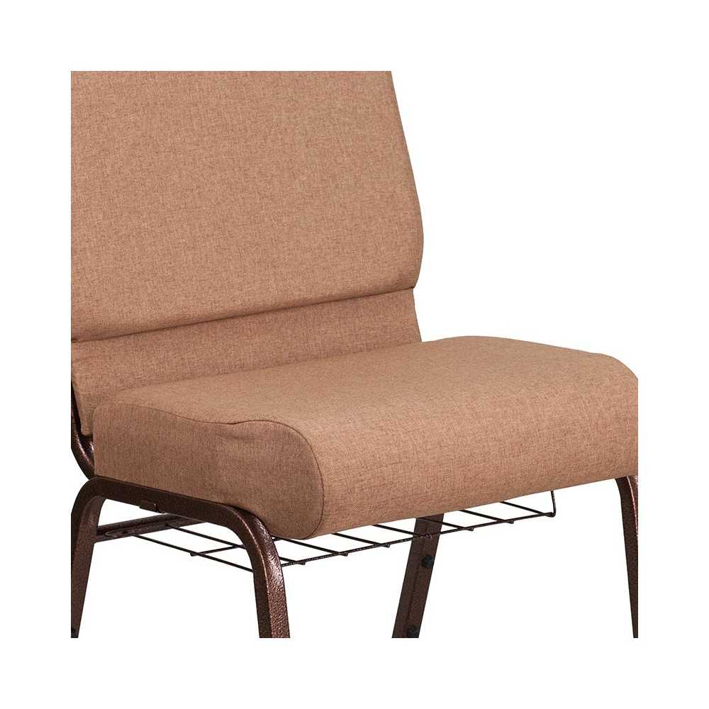 21''W Church Chair in Caramel Fabric with Cup Book Rack - Copper Vein Frame
