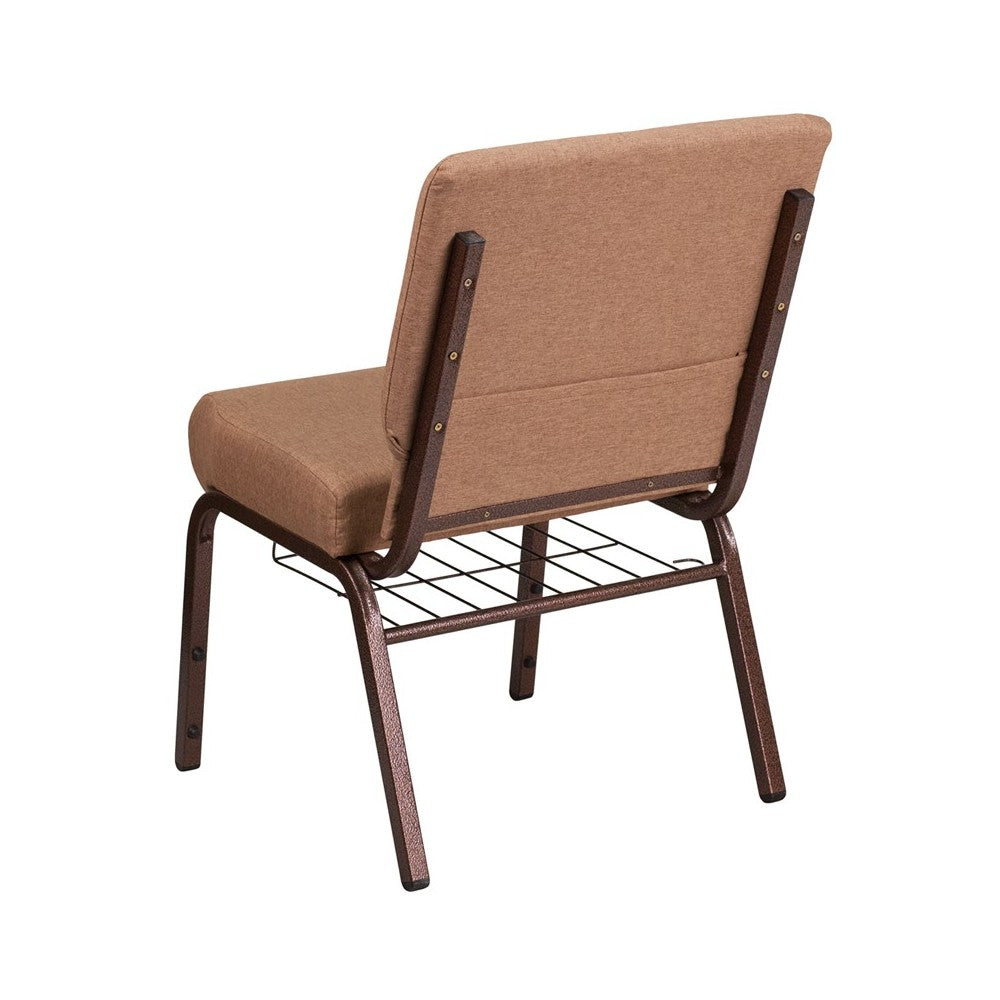 21''W Church Chair in Caramel Fabric with Cup Book Rack - Copper Vein Frame