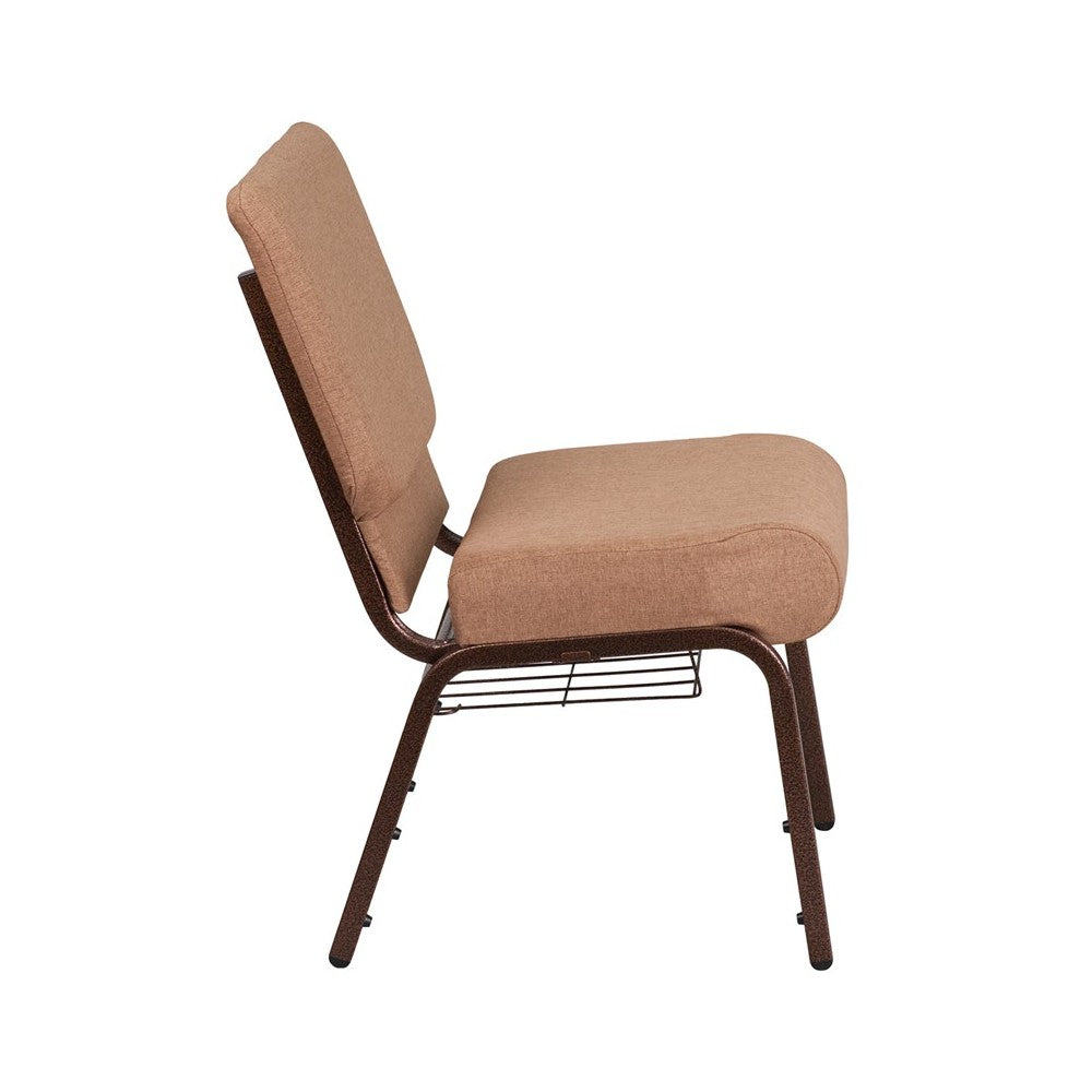 21''W Church Chair in Caramel Fabric with Cup Book Rack - Copper Vein Frame