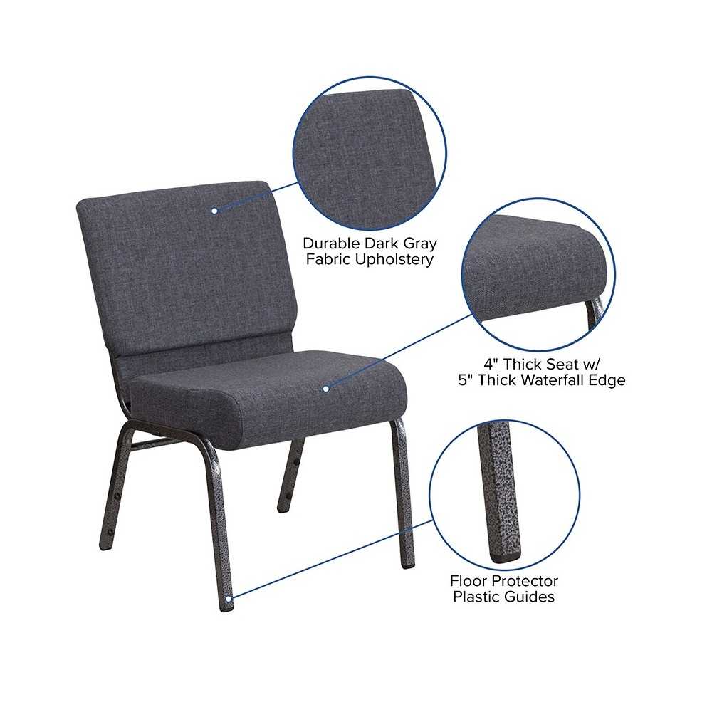 21''W Church Chair in Dark Gray Fabric - Silver Vein Frame