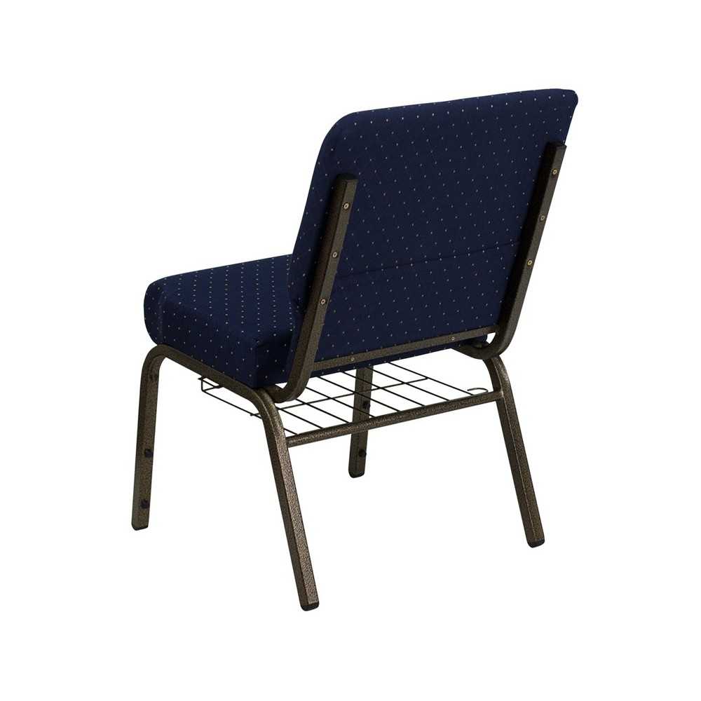 21''W Church Chair in Navy Blue Dot Patterned Fabric with Book Rack - Gold Vein Frame