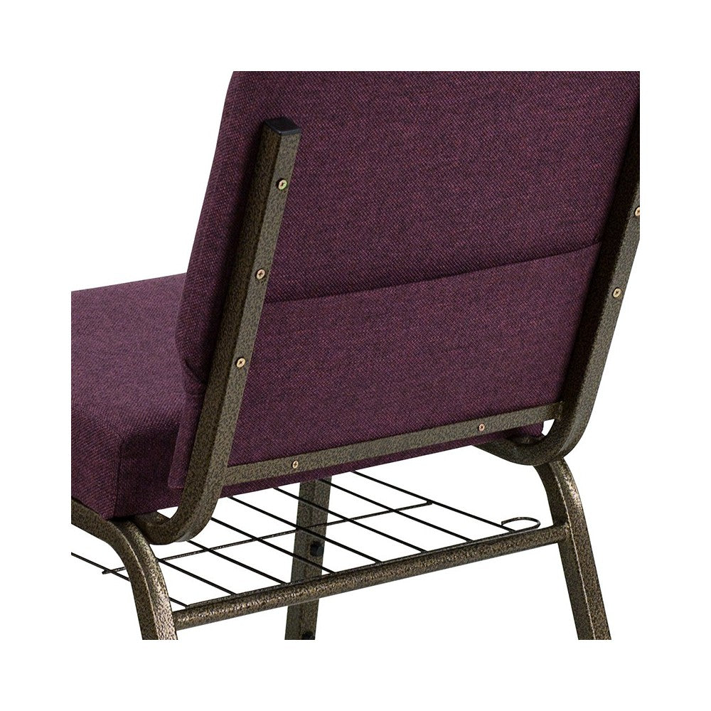 21''W Church Chair in Plum Fabric with Cup Book Rack - Gold Vein Frame